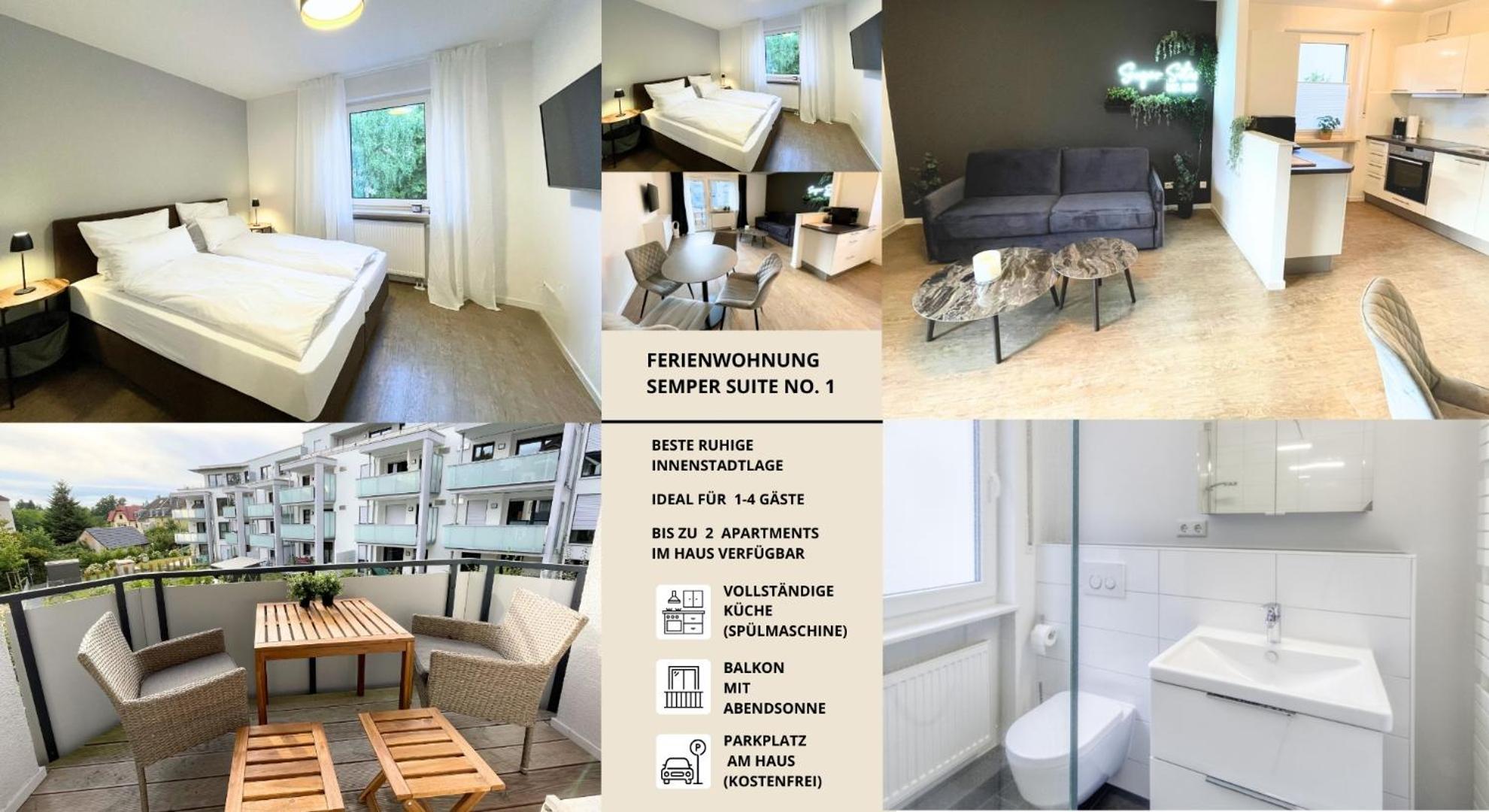 Semper Suite No1 - 2Zi Fewo 1-4 Pers, Balkon, Parkplatz, Hofgartennaehe Байройт Екстериор снимка